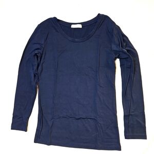 🎁 Ekouaer Women Long Sleeve Shirt Scoop Neck Tops Slim Fit Small, Dark Blue